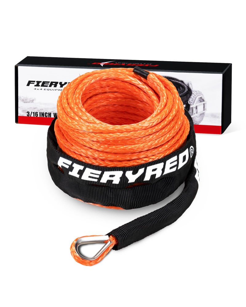 FieryRed 3/16â€ Winch Rope Cable,50 FT 8500 LBS ATV/UTV Synthetic Winch Rope, Winch Line Replacement with Protective Sleeve Suits for 2000 to 3500 LBS Winch, Orange/Black/Grey Available - Image 1